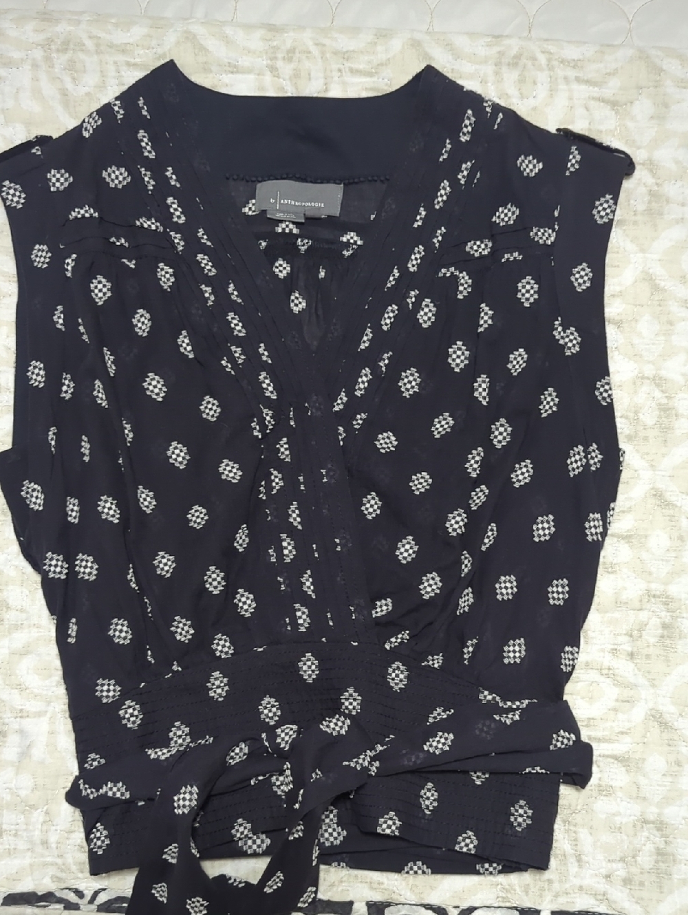 Anthropologie Vintage Black Sleeveless Wrap V-Neck Tie-Waist Top